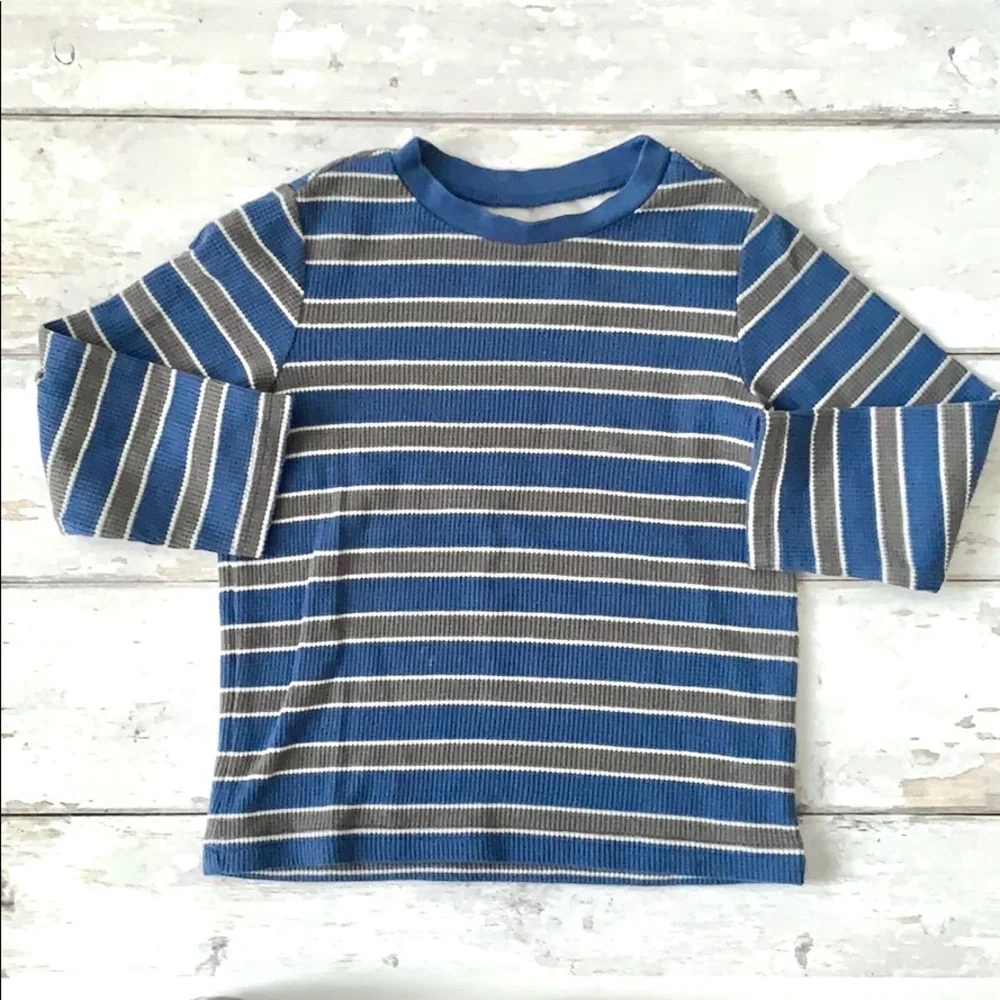 Baby Boys 24m Long Sleeve Ribbed Knit Thermal Blue Shirt Toddler Kids